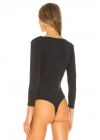 bysoca Kadın Siyah Kare Yaka Uzun Kollu Vücudu Saran Jarse Tanga Basic Bodysuit