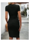bysoca Kadın Siyah Bisiklet Yaka Kısa Kollu Yandan Büzgülü Vücudu Saran Mini Bodycon Viskon Elbise