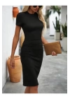 bysoca Kadın Siyah Bisiklet Yaka Kısa Kollu Yandan Büzgülü Vücudu Saran Mini Bodycon Viskon Elbise