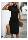 bysoca Kadın Siyah Bisiklet Yaka Kısa Kollu Yandan Büzgülü Vücudu Saran Mini Bodycon Viskon Elbise