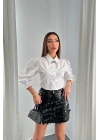 Kadın Siyah Pullu Astarlı Kısa Etek