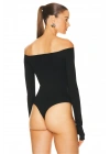 bysoca Kadın Siyah Straplez Düşük Omuz Uzun Kollu Parmak Geçmeli İpek Jarse Bodysuit