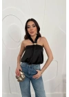 Siyah Toka Detaylı Bluz - Siyah