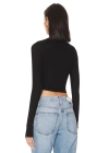 Siyah Uzun Kol Basic Çift Kat Ipek Jarse Crop Top