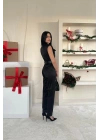 Siyah Vatkalı Kemerli Tulum