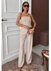 Straplez Büstiyerli Plazzo Pantolonlu Çizgili Takım 10151