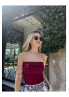bysoca Kadın Bordo Straplez Kaşkorse Fitilli Sırtı Açık Basic Crop Top Büstiyer Bluz