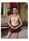 Straplez Desenli Triko Büstiyer Top - Yazlık Kadın Crop
