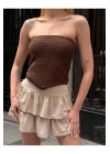 Straplez Desenli Triko Büstiyer Top - Yazlık Kadın Crop