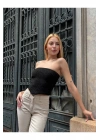 Straplez Desenli Triko Büstiyer Top - Yazlık Kadın Crop