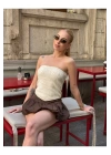 Straplez Desenli Triko Büstiyer Top - Yazlık Kadın Crop