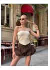 Straplez Desenli Triko Büstiyer Top - Yazlık Kadın Crop