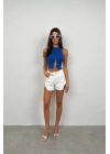 Taş Detay Dekolteli Crop Bluz