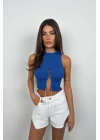 Taş Detay Dekolteli Crop Bluz