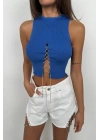 Taş Detay Dekolteli Crop Bluz