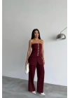 TASARIM GOLD DÜĞMELİ STRAPLEZYELEK - Bordo
