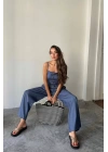 TENCEL CROP ASKILI BLUZ - ŞALVAR PANTOLON TK - İndigo