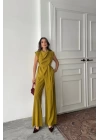 TENCEL MODAL KOLSUZ BLUZ KAPALI CEP DETAYLI DÖKÜMLÜ - PANTOLON TAKIM - Yağ Yeşili