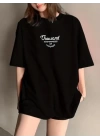 Thousand Baskılı Oversize Bisiklet Yaka T-shirt - Siyah