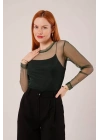Transparan Yeşil Tül Basic Bluz