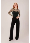 Transparan Yeşil Tül Basic Bluz