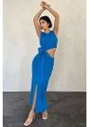 Turkuaz Kuşaklı Crop Ve Etek Takım