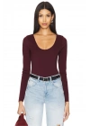bysoca Kadın Bordo Uzun Kollu U Yaka İpek Jarse Vücudu Saran Basic Bodysuit