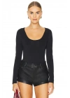 bysoca Kadın Siyah Uzun Kollu U Yaka İpek Jarse Vücudu Saran Basic Bodysuit