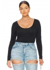 bysoca Kadın Siyah Uzun Kollu U Yaka İpek Jarse Vücudu Saran Basic Bodysuit