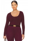 bysoca Kadın Bordo Uzun Kollu U Yaka İpek Jarse Vücudu Saran Basic Bodysuit