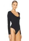 bysoca Kadın Siyah Uzun Kollu U Yaka İpek Jarse Vücudu Saran Basic Bodysuit