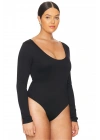 bysoca Kadın Siyah Uzun Kollu U Yaka İpek Jarse Vücudu Saran Basic Bodysuit