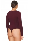 bysoca Kadın Bordo Uzun Kollu U Yaka İpek Jarse Vücudu Saran Basic Bodysuit