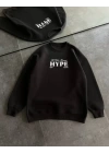 Üç İplik Bisiklet Yaka Baskılı SweatShirt - Siyah