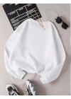 Üç İplik Biskilet Yaka Basic SweatShirt - Beyaz