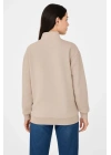 bysoca Kadın Dik Yaka Yarım Fermuarlı Düşük Omuz Uzun Kollu Ribanalı Rahat Kalıp Sweatshirt - Bej