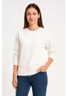 Üç İplik Düz Bisiklet Yaka SweatShirt - Beyaz