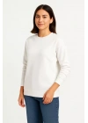 Üç İplik Düz Bisiklet Yaka SweatShirt - Beyaz