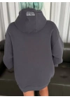 Üç İplik Kapşonlu Baskılı SweatShirt - Füme