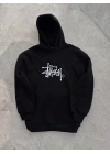 Üç İplik Kapşonlu Baskılı SweatShirt - Siyah