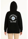 Üç İplik Kapşonlu ön Ve Arka Baskılı SweatShirt Hoodie- Siyah