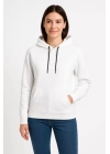 Üç İplik Kapüşonlu Kanguru Çepli SweatShirt Hoodie - Beyaz