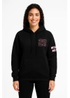 Üç İplik Kapüşonlu Ön Ve Arka Baskılı SweatShirt Hoodie - Siyah
