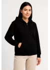 Üç İplik Kapüşonlu Tam Fermuarlı Kanguru Çepli SweatShirt Hoodie - Siyah