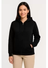 Üç İplik Kapüşonlu Tam Fermuarlı Kanguru Çepli SweatShirt Hoodie - Siyah