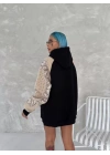Üç İplik Penye Kapşonlu Parçalı SweatShirt - Siyah