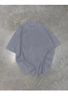 Unisex Basic Bisiklet Yaka Oversize T-Shirt - Füme