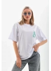 Unisex Baskılı Oversize T-Shirt - Beyaz
