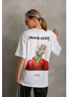 Unisex Baskılı Oversize T-Shirt - Beyaz