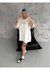 Unisex Baskılı Oversize T-Shirt - Beyaz